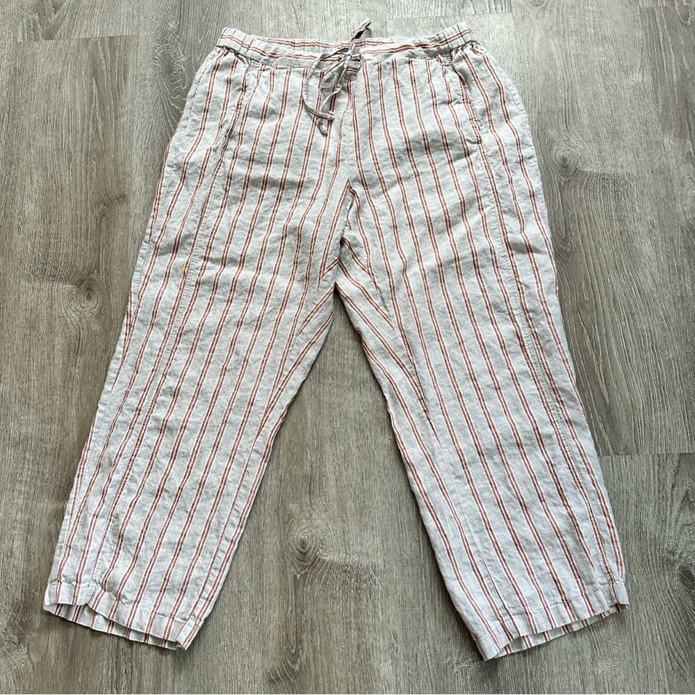 Coldwater Creek White‎ and Red Relaxed Fit linen wide leg pants